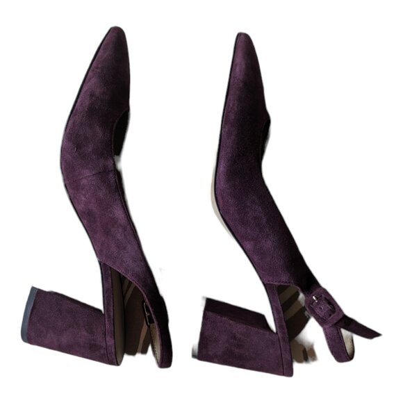 Ann Taylor Brielle Suede Block Heel Slingback - Dark Plum Kiss, Size 8 - Picture 6 of 7